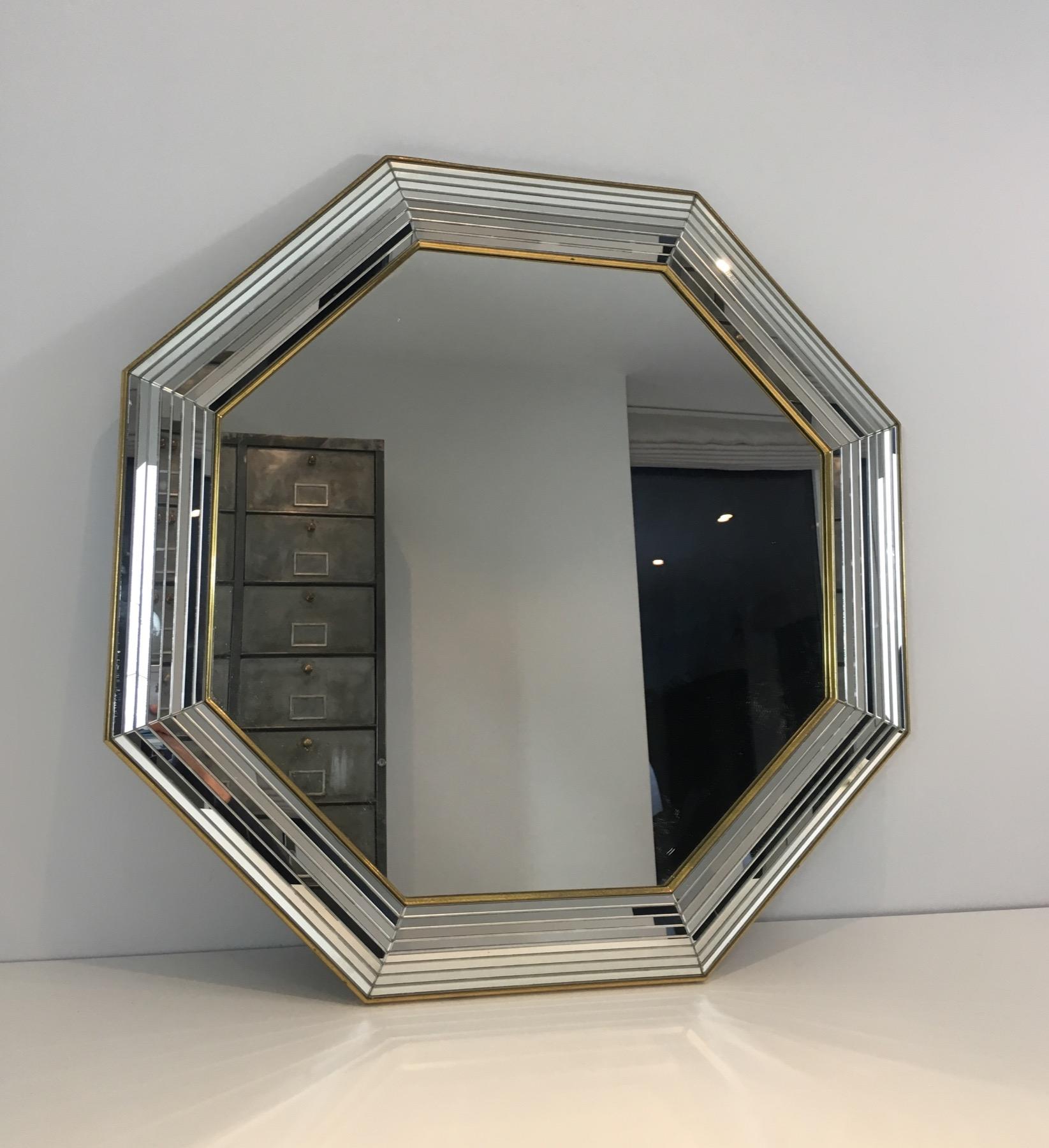 Gilt Octagonal Mirror with Lucite on the Sides, French, circa 1970