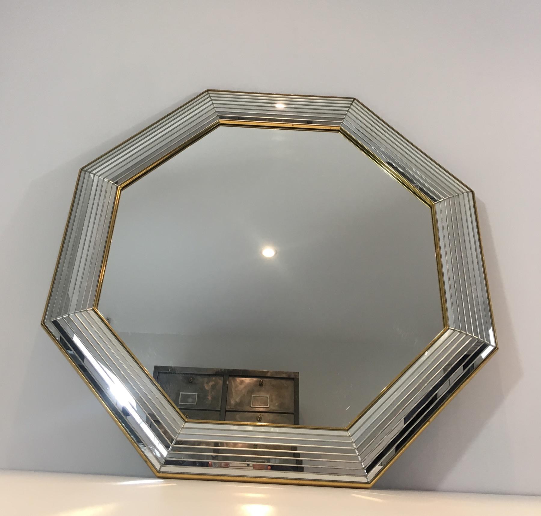 Octagonal Mirror with Lucite on the Sides, French, circa 1970 In Good Condition In Marcq-en-Barœul, Hauts-de-France