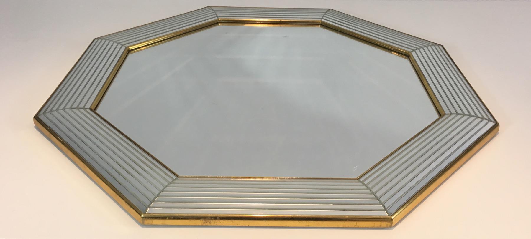 Late 20th Century Octagonal Mirror with Lucite on the Sides, French, circa 1970