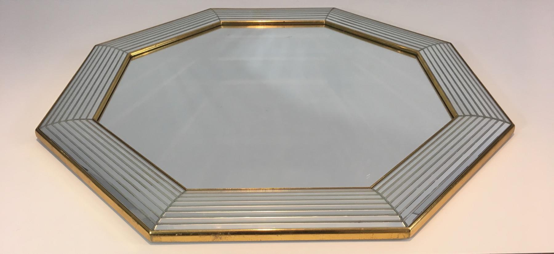Octagonal Mirror with Lucite on the Sides, French, circa 1970 3