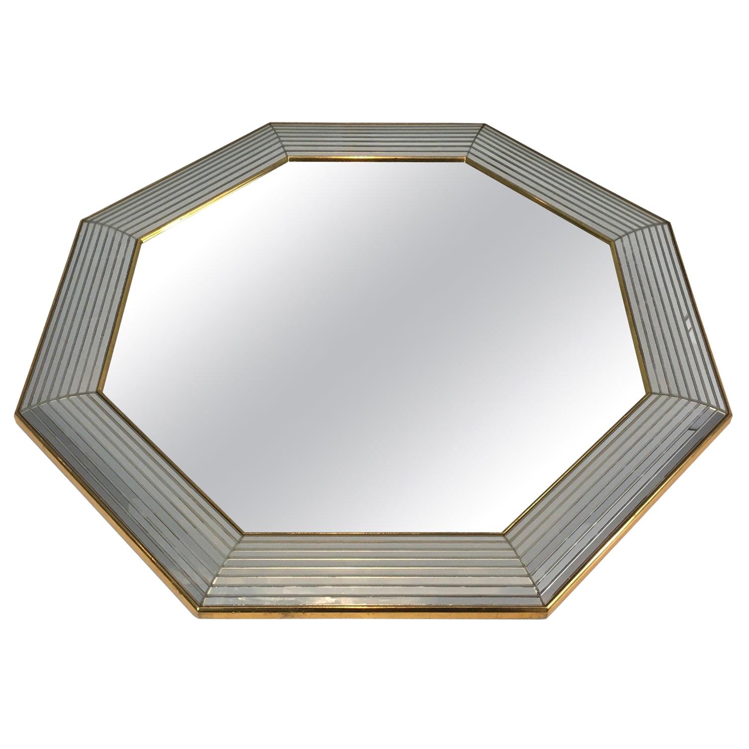 Octagonal Mirror with Lucite on the Sides, French, circa 1970