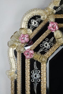 Octagonal Mirror with Murano Glass Beads, Early 20th Century