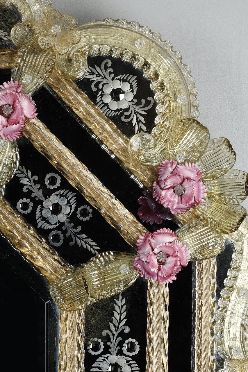 Rococo Octagonal Mirror with Murano Glass Beads, Early 20th Century For Sale