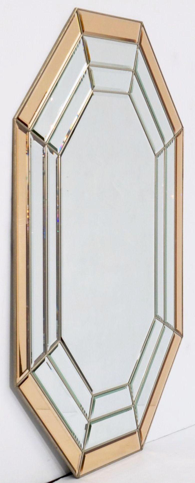 Italian Octagonal Modernist Beveled Glass Wall Mirror from Italy (H 45 1/4 x W 35) For Sale