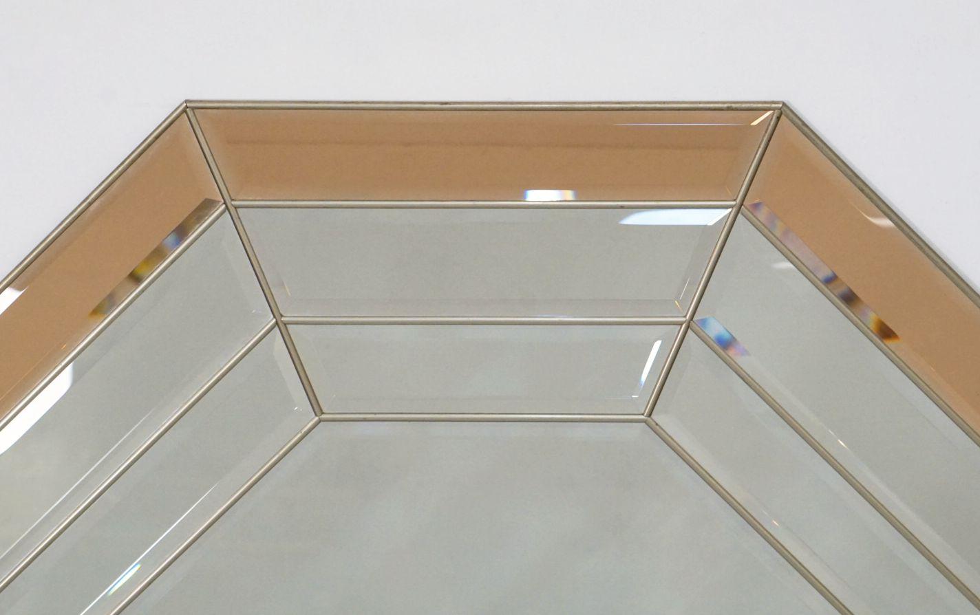 Octagonal Modernist Beveled Glass Wall Mirror from Italy (H 45 1/4 x W 35) In Good Condition For Sale In Austin, TX