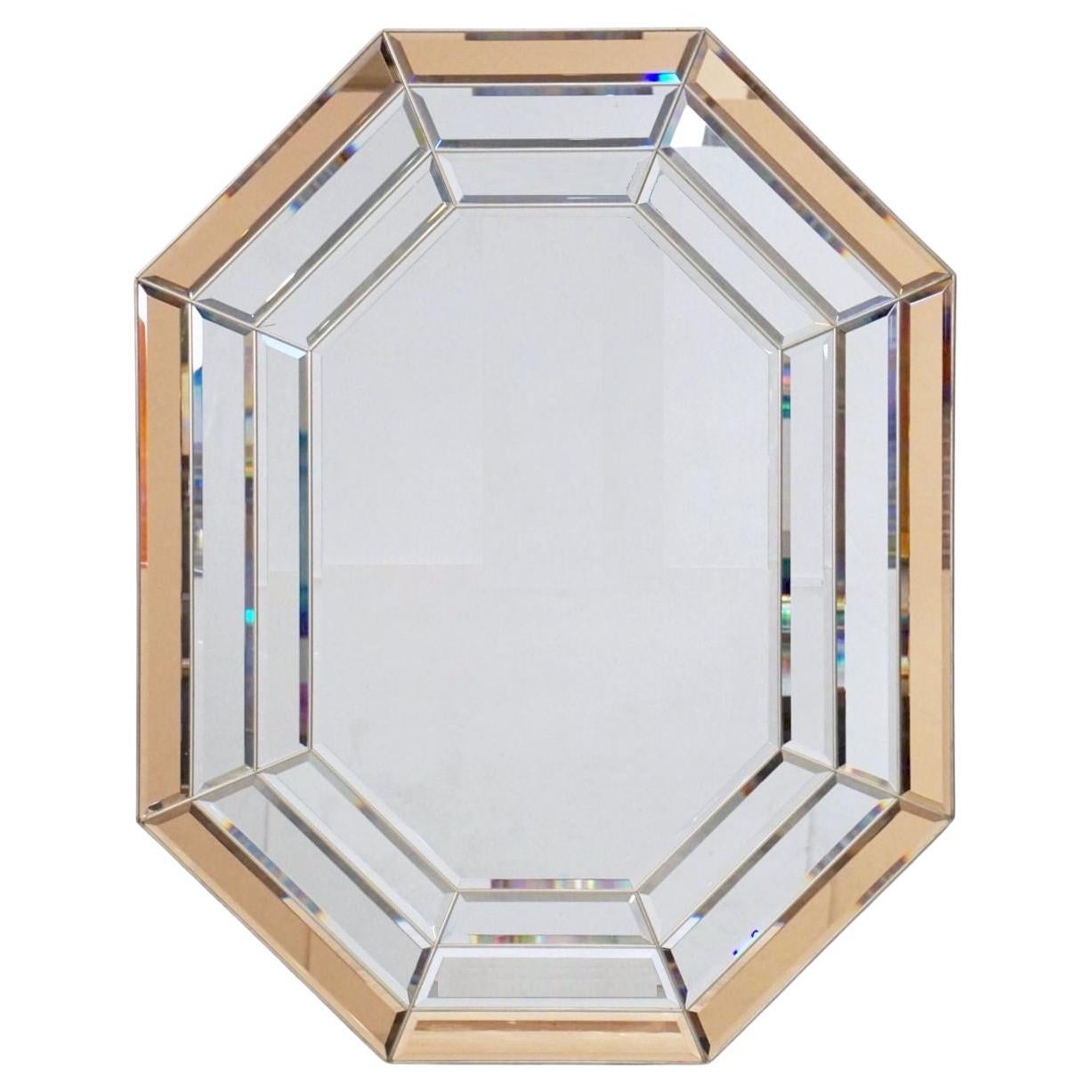 Octagonal Modernist Beveled Glass Wall Mirror from Italy (H 45 1/4 x W 35) For Sale