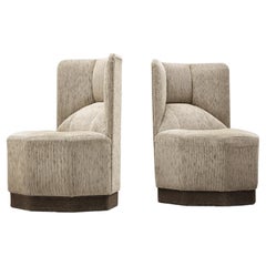 Octagonal Modular Pair of Side Chairs in Grey Fabric Upholstery 
