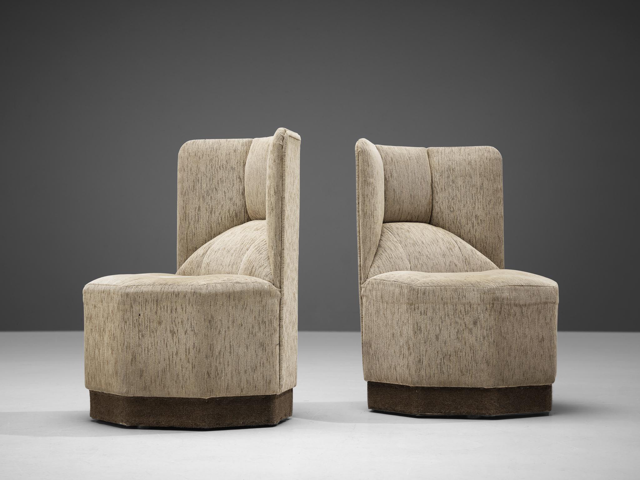 Post-Modern Octagonal Modular Side Chairs in Grey Fabric Upholstery 