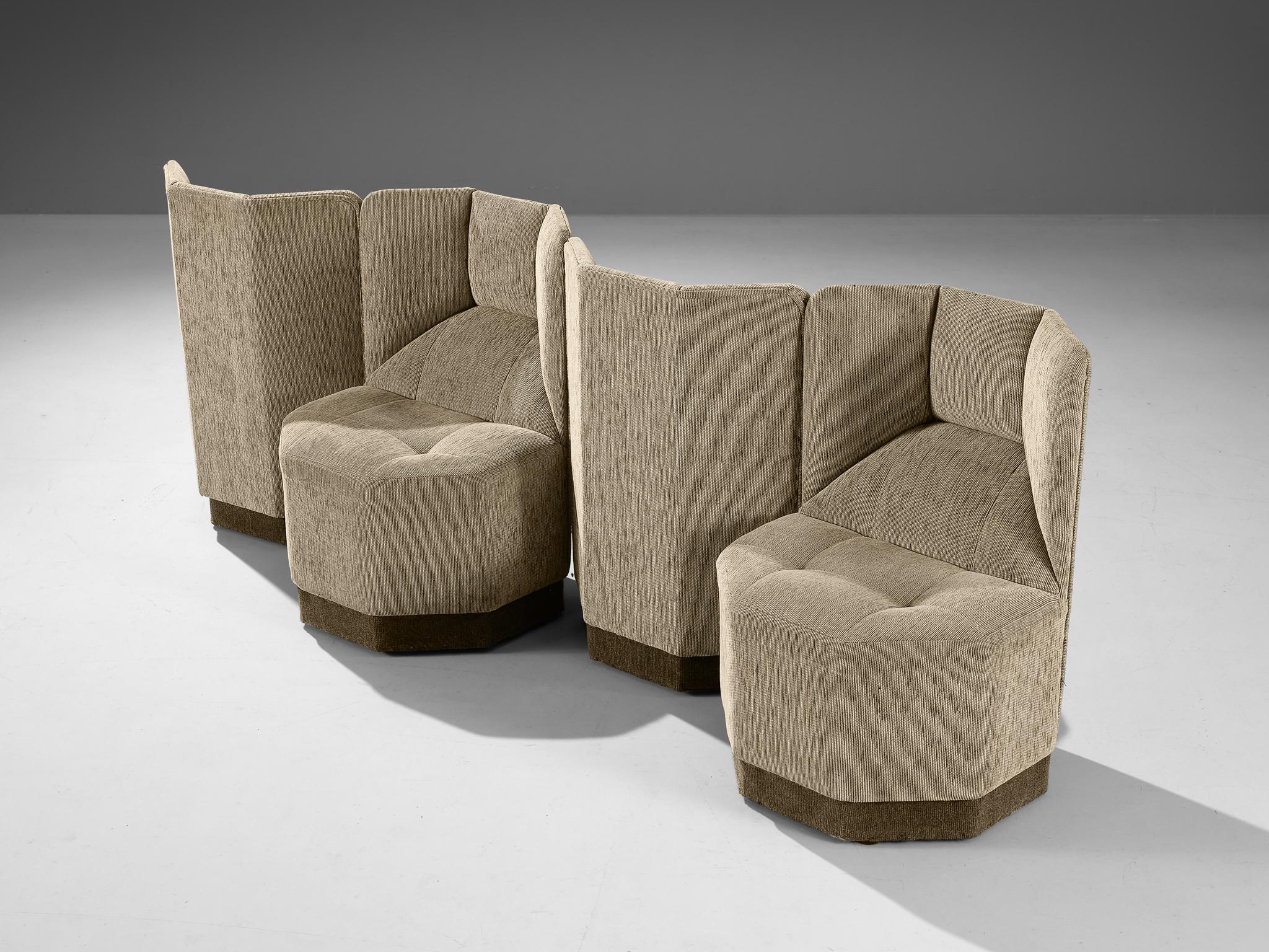 Post-Modern Octagonal Modular Side Chairs in Grey Fabric Upholstery 