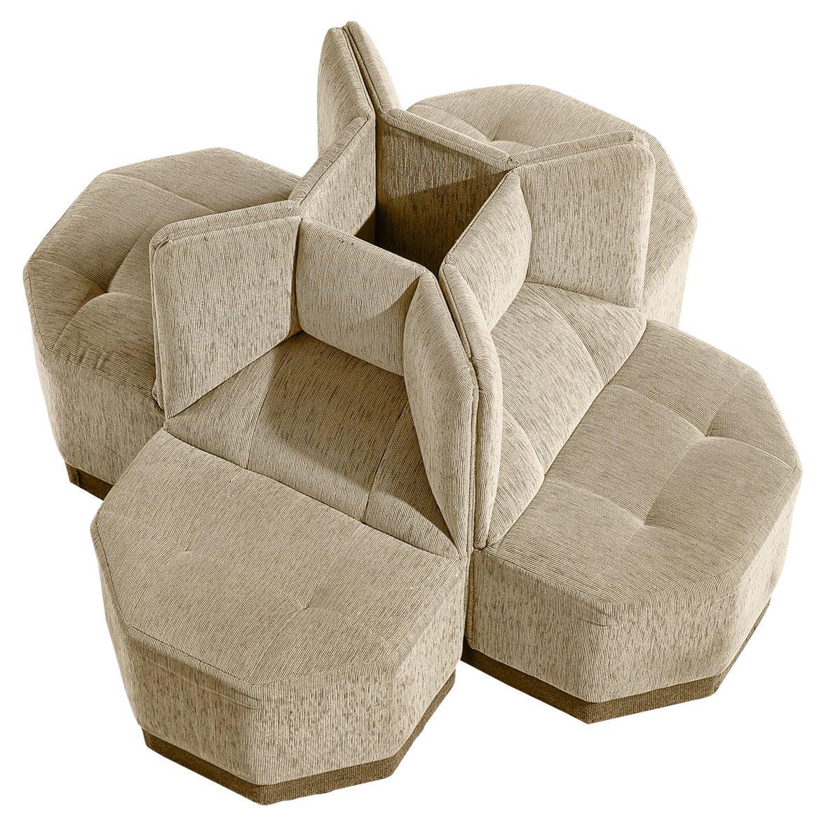Octagonal Modular Side Chairs in Grey Fabric Upholstery 