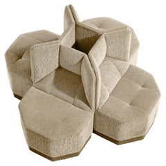 Retro Octagonal Modular Side Chairs in Grey Fabric Upholstery 
