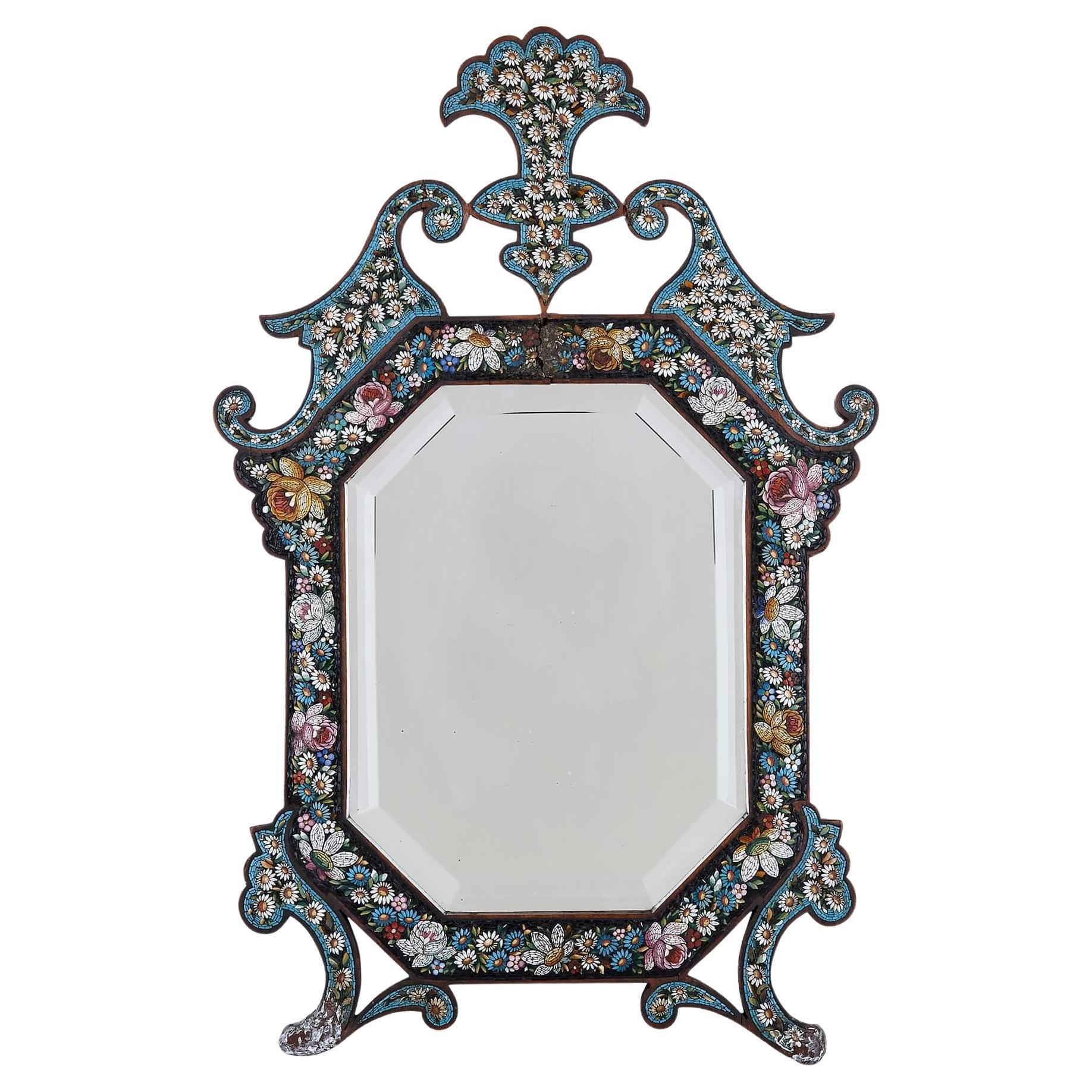 An Antique Micro Mosaic Table Mirror For Sale at 1stDibs