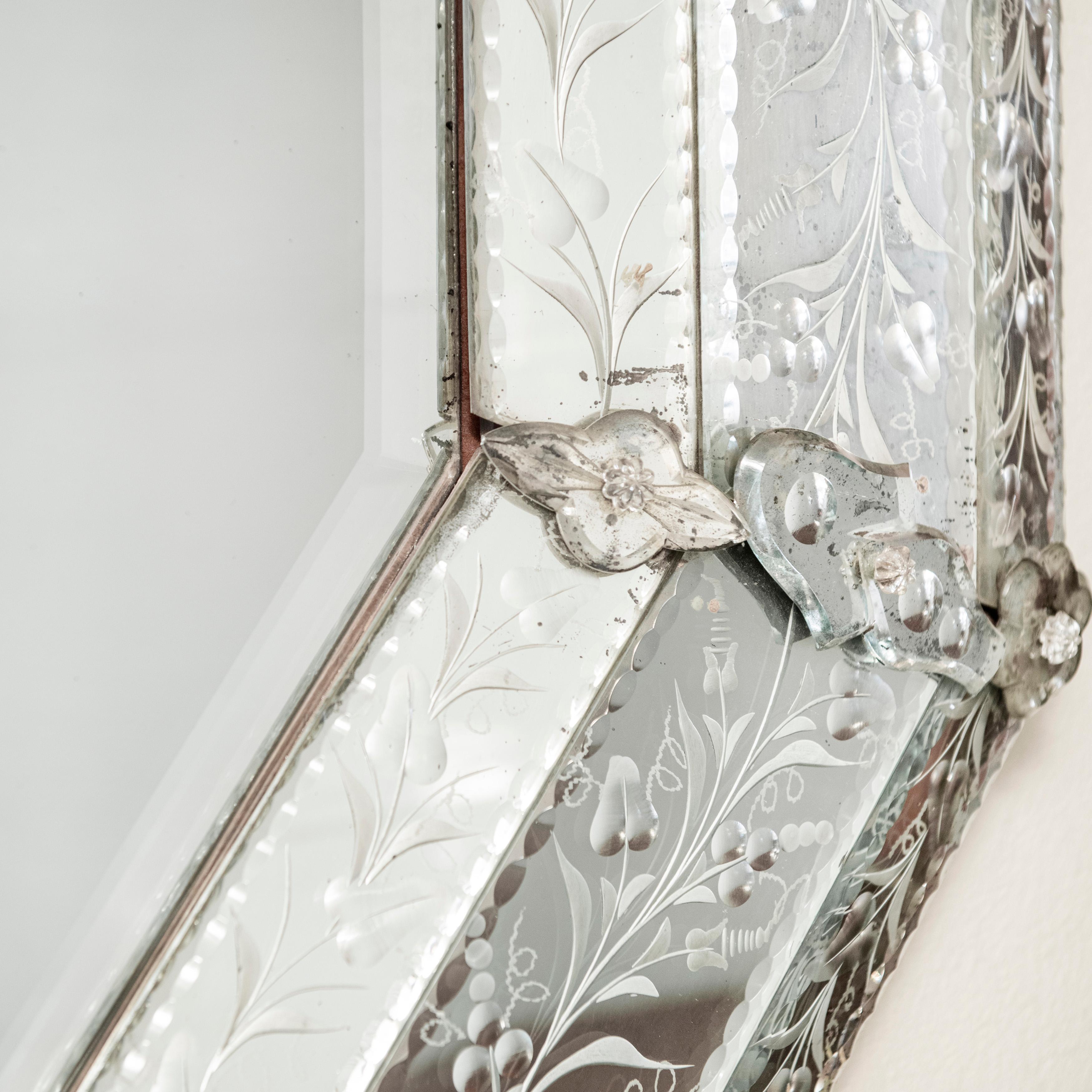 Néoclassique Miroir octogonal en verre de Murano, Italie, début du 20e siècle en vente