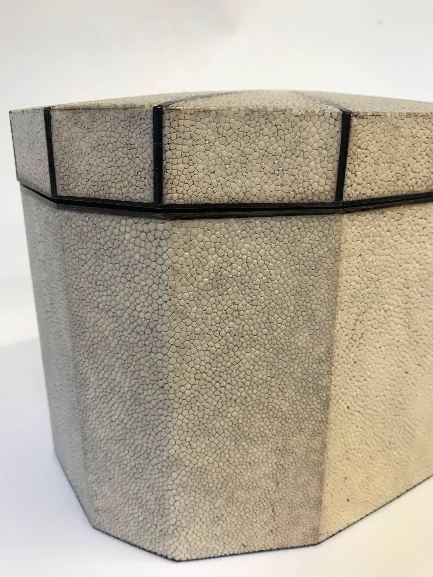 Contemporary Octagonal natural Shagreen Box with Ebony Inlay For Sale
