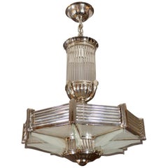 Octagonal Nickeled Art Deco Ceiling Lamp from Petitot, France, 1930s