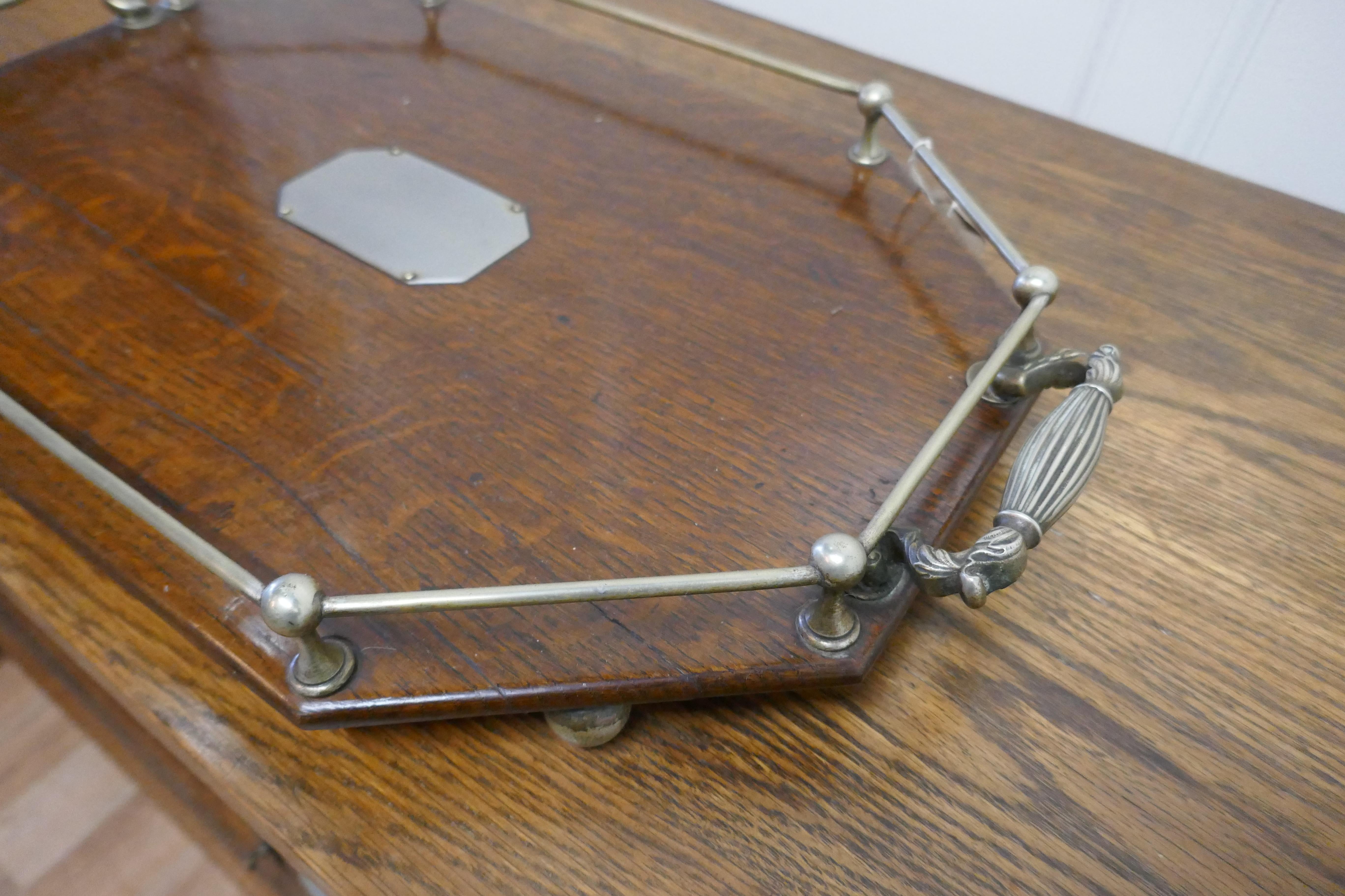 Octagonal Oak and Silver Plated Drinks Tray In Good Condition In Chillerton, Isle of Wight