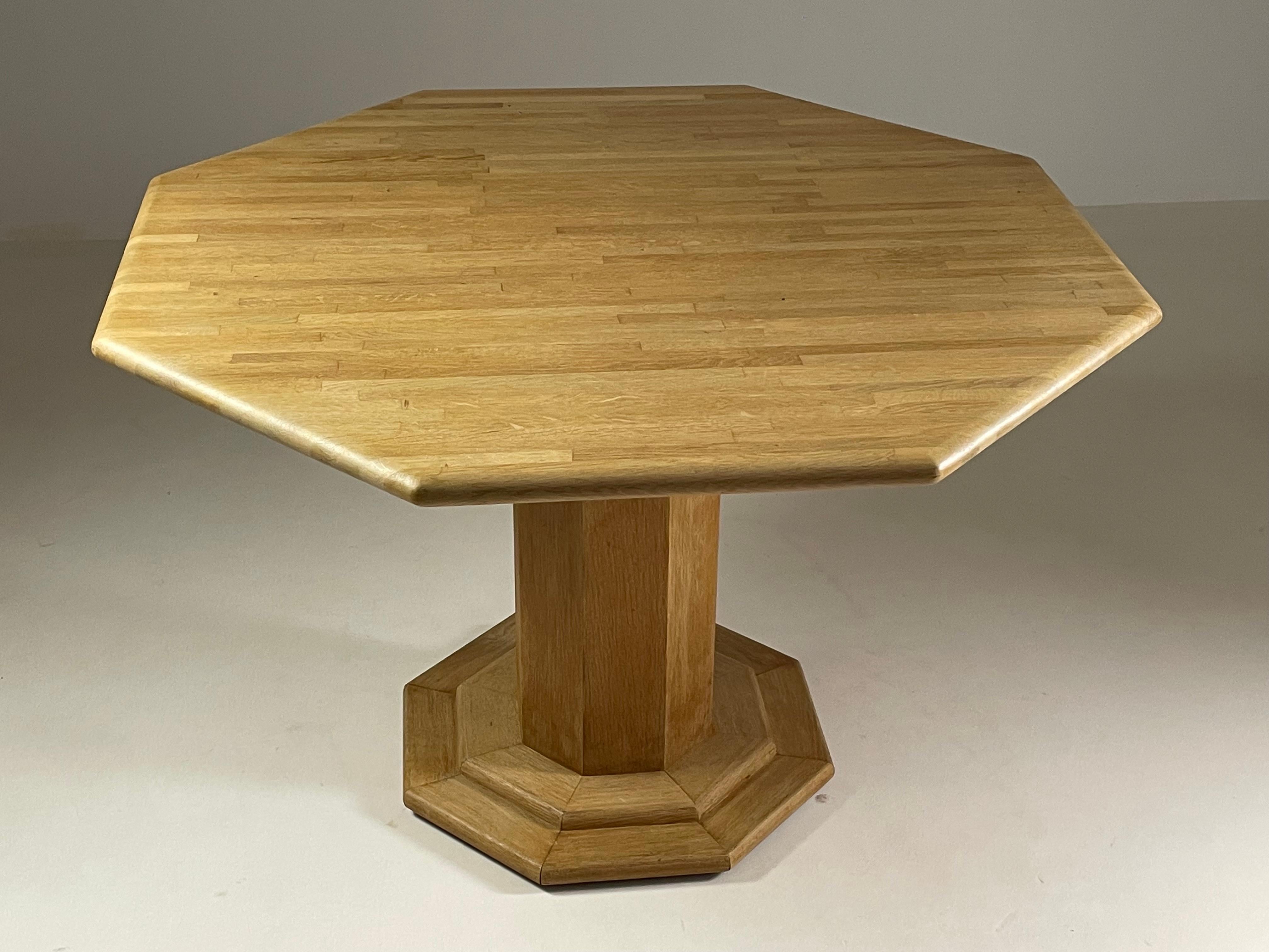 Oak Octagonal oak table, France 1980s