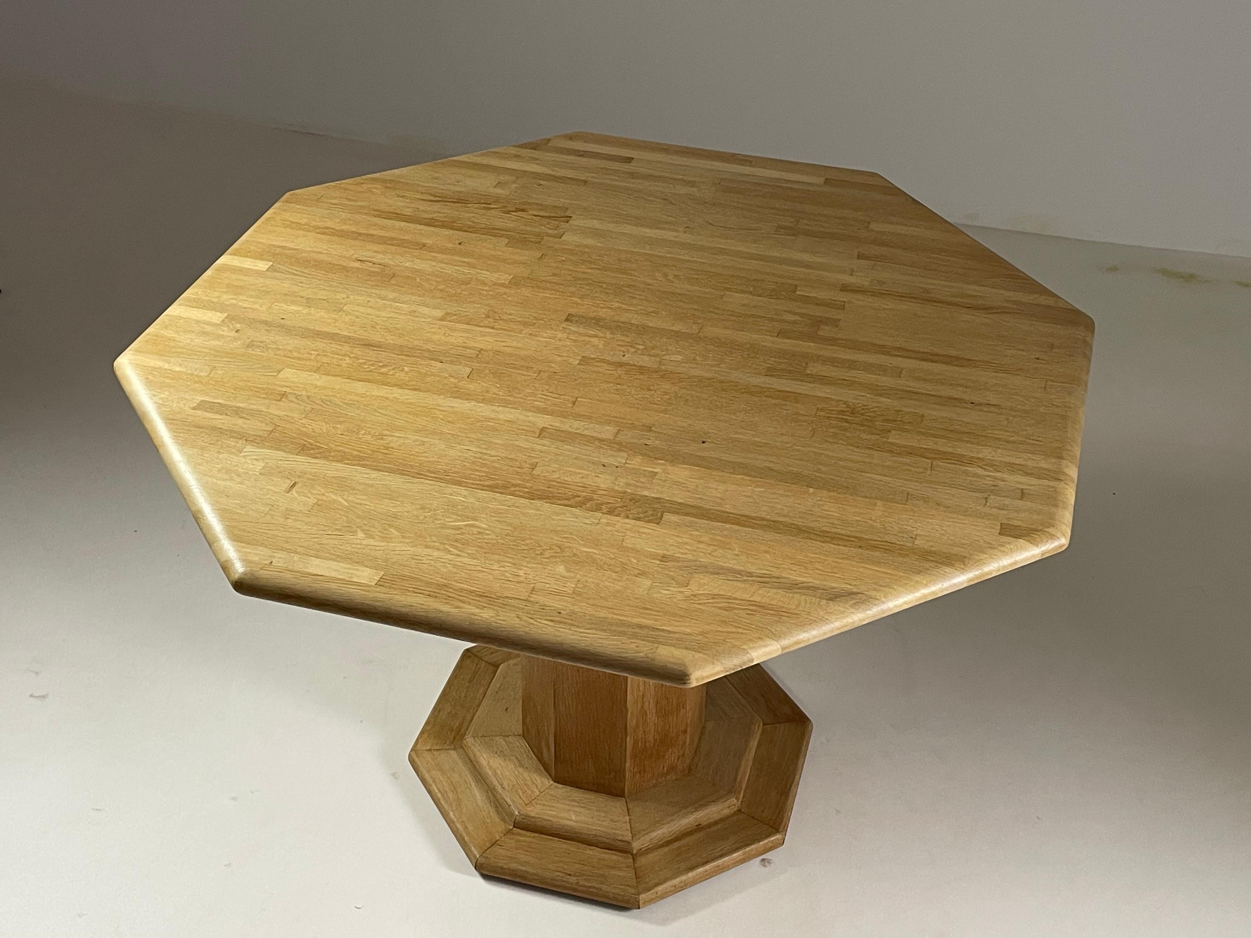 Octagonal oak table, France 1980s 1
