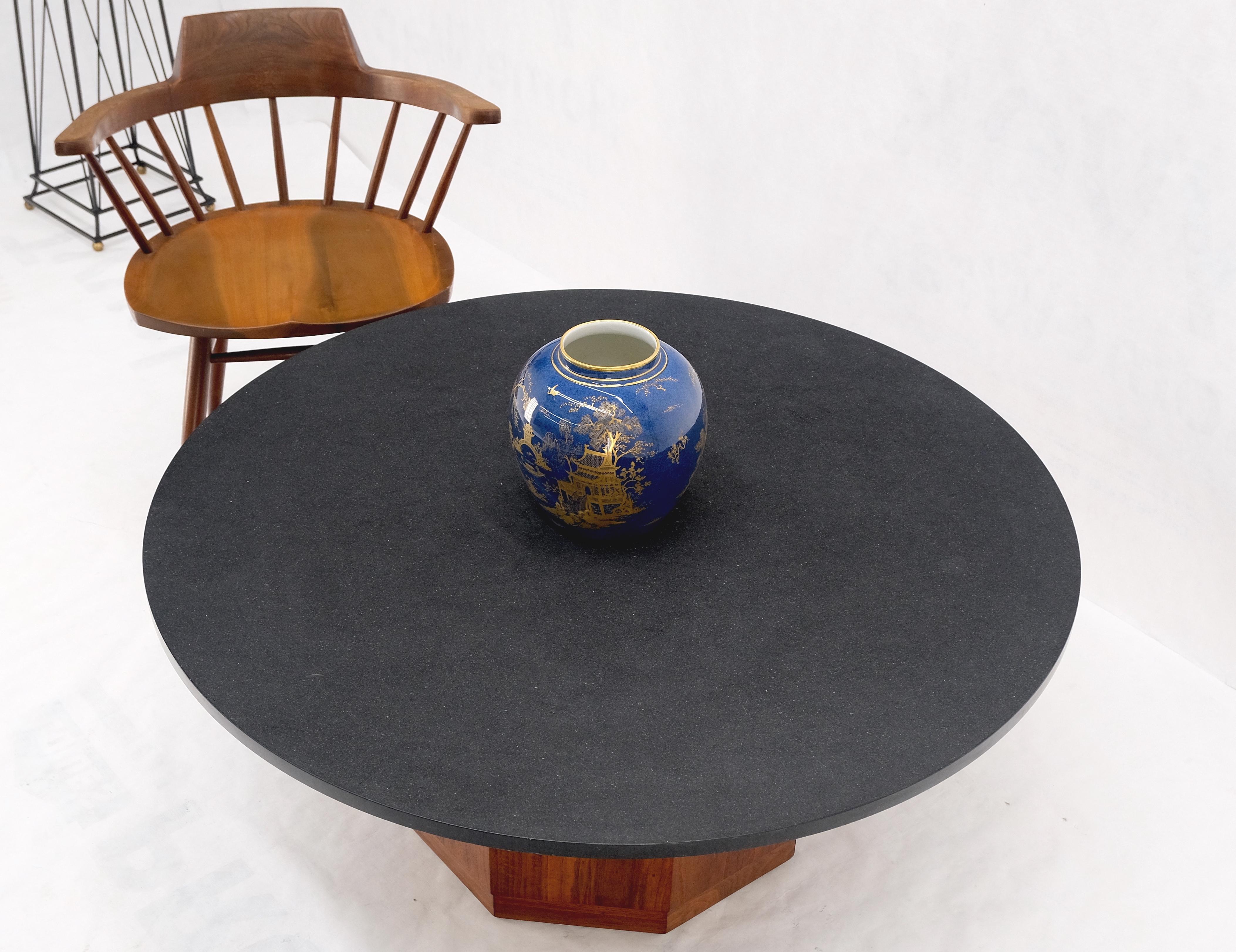 Octagonal Oil Walnut Base Round Slate Top Mid-Century Modern Coffee Table MINT! For Sale 5