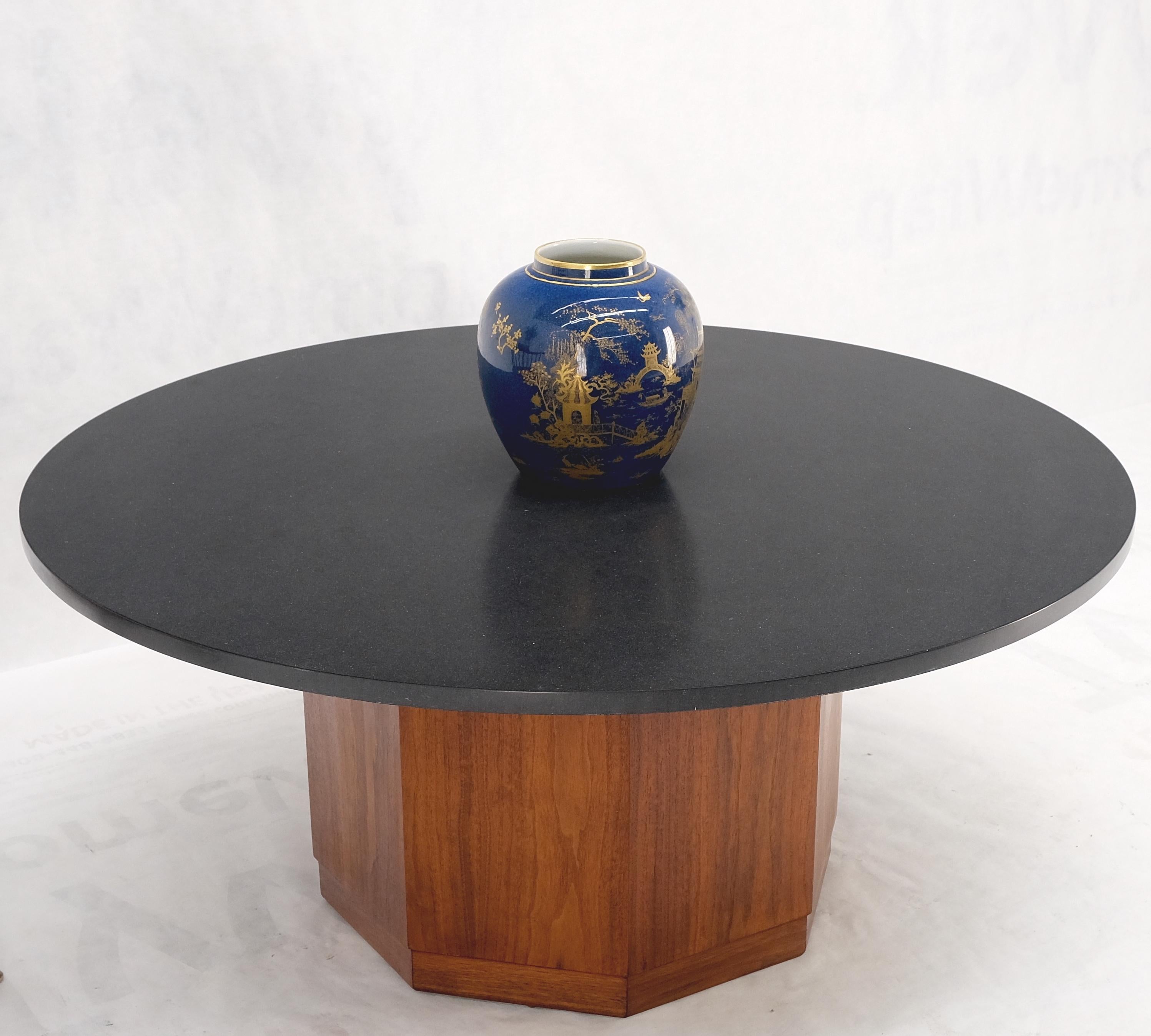 Octagonal Oil Walnut Base Round Slate Top Mid-Century Modern Coffee Table MINT! For Sale 3