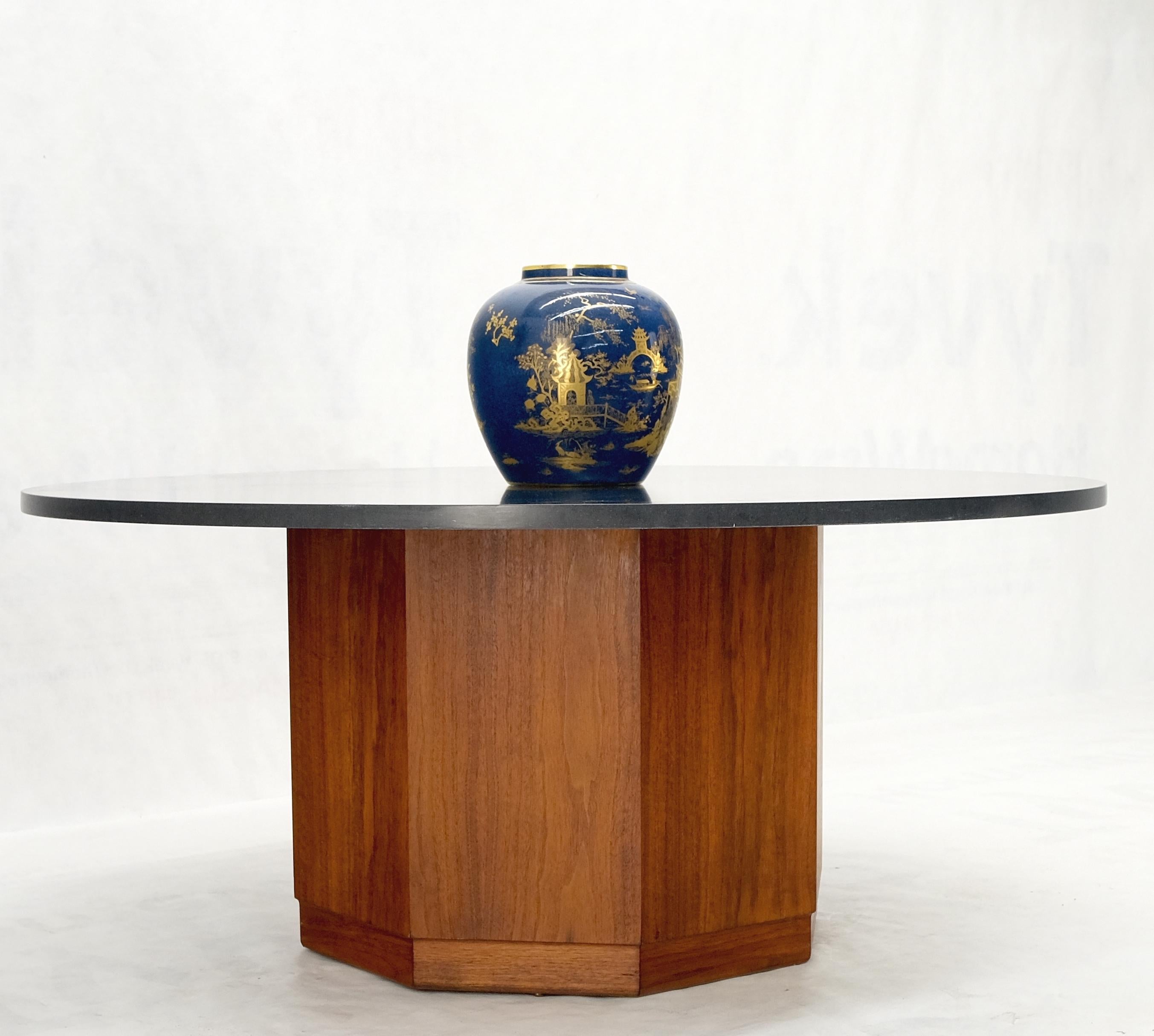 Octagonal Oil Walnut Base Round Slate Top Mid-Century Modern Coffee Table MINT! For Sale 4