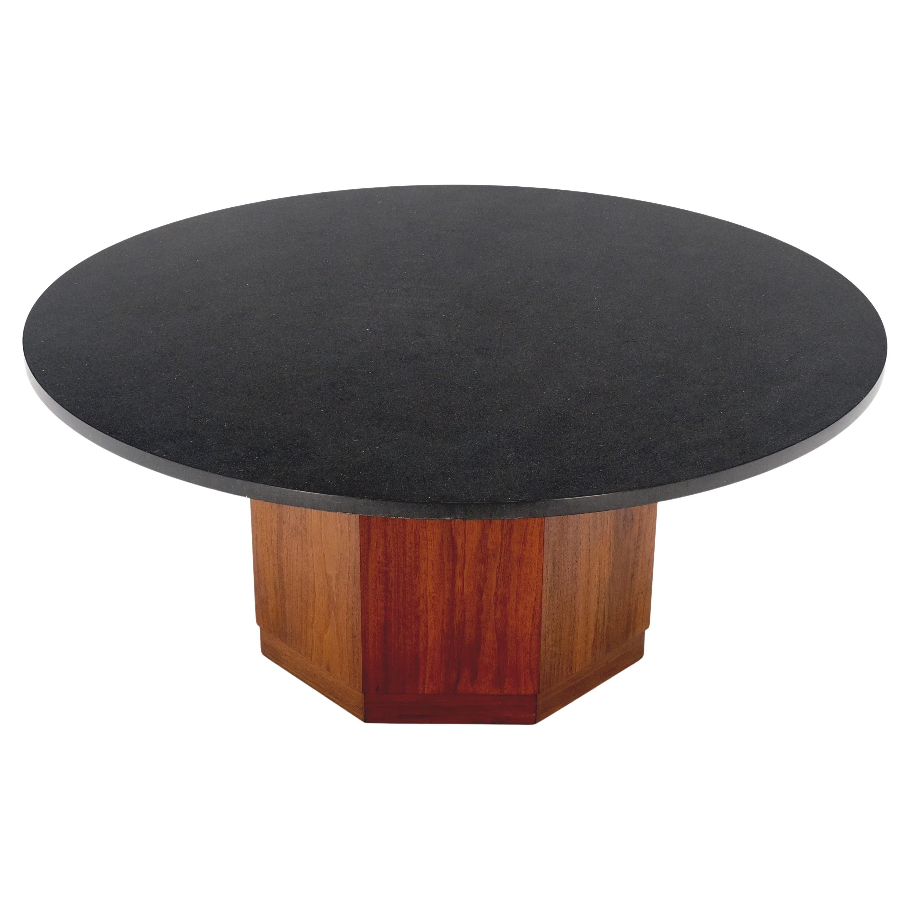Octagonal Oil Walnut Base Round Slate Top Mid-Century Modern Coffee Table MINT! For Sale