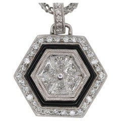 Collar con colgante octogonal de ónix y diamantes en oro blanco de 18 quilates