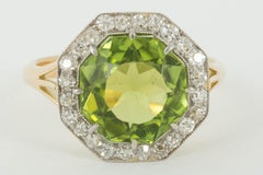 Octagonal Peridot and Diamond Cluster Ring