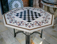 Octagonal Pietre Dure Marble Inlay Mosaic Chess Table Top with Lapis and Jade