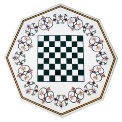 Table d'échecs octogonale avec marqueterie de marbre Pietre Dure et jade