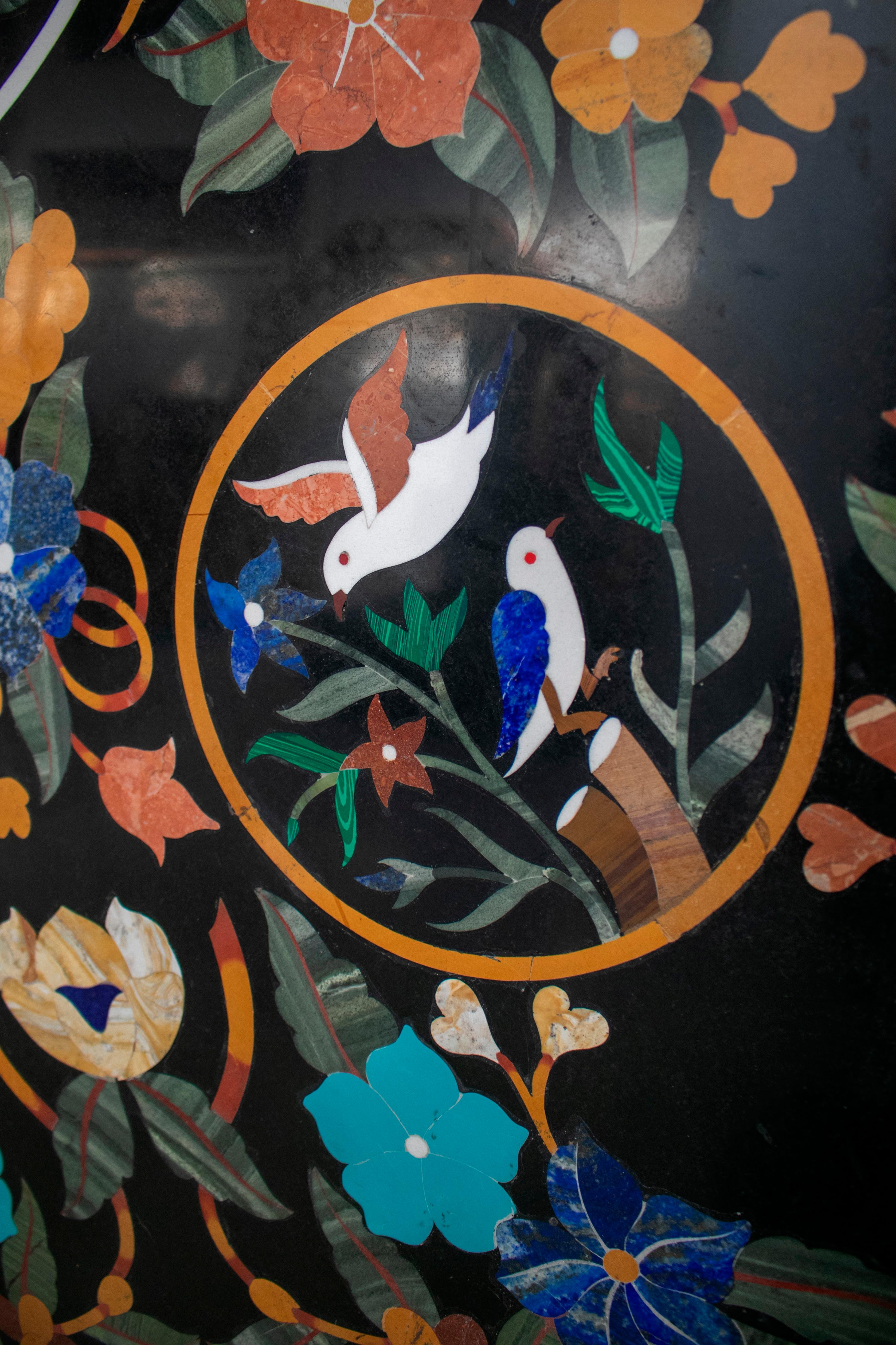 Octagonal Pietre Dure Marble Inlay Mosaic Table Top with Lapis and Turquoise For Sale 7