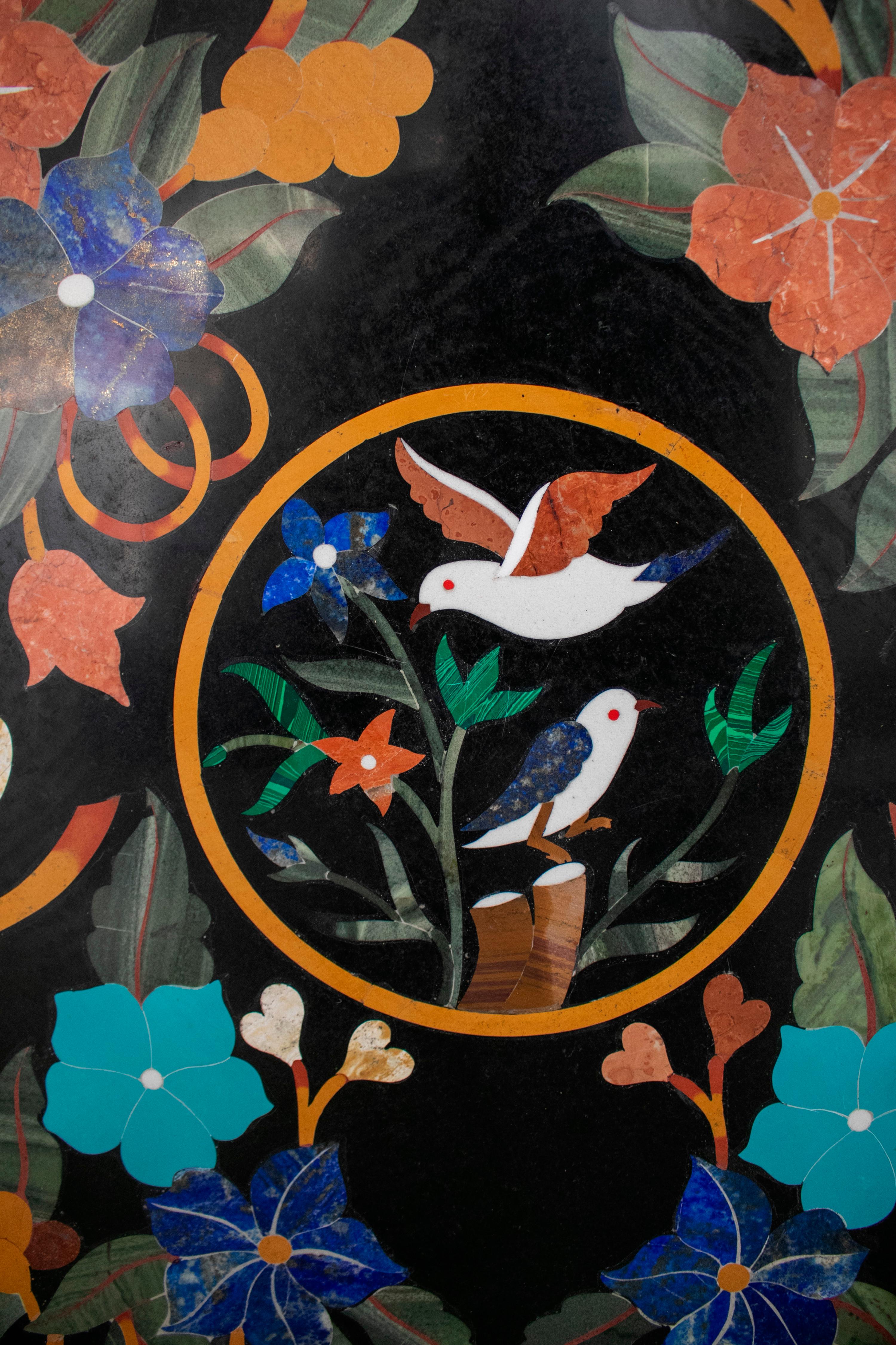 Octagonal Pietre Dure Marble Inlay Mosaic Table Top with Lapis and Turquoise For Sale 8