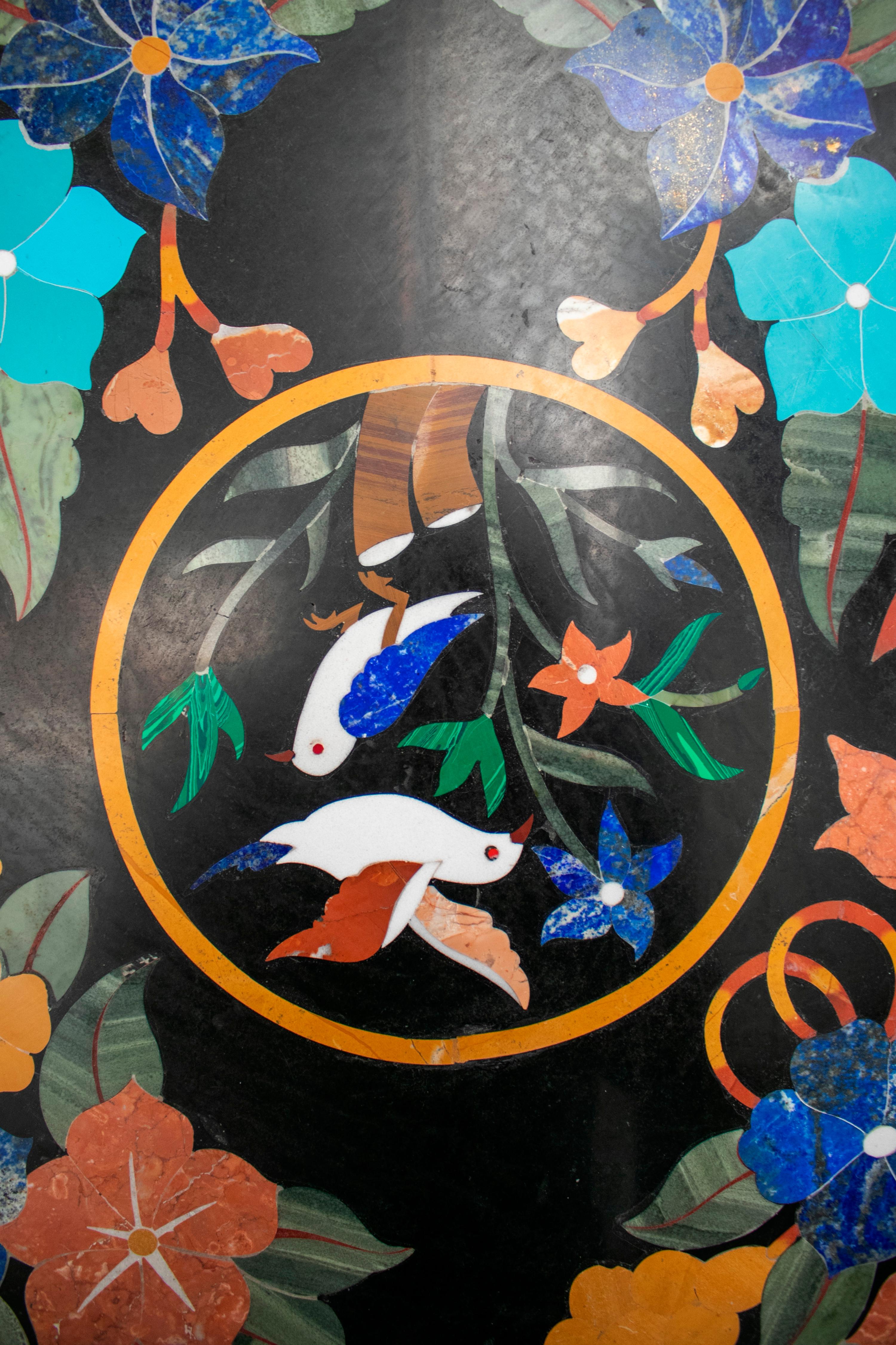 Octagonal Pietre Dure Marble Inlay Mosaic Table Top with Lapis and Turquoise For Sale 1