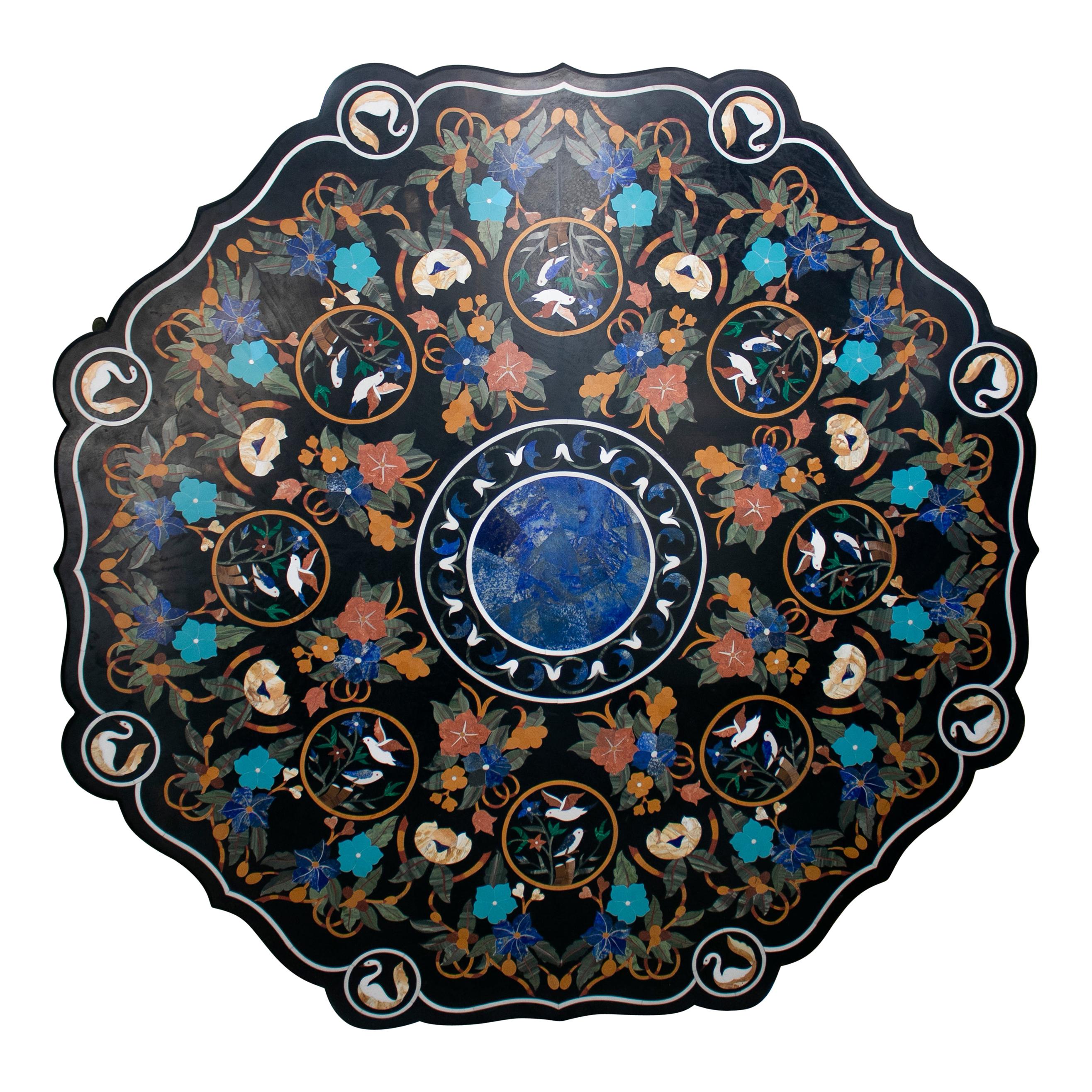 Octagonal Pietre Dure Marble Inlay Mosaic Table Top with Lapis and Turquoise 