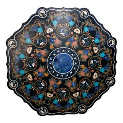 Top de table octogonal en mosaïque incrustée de marbre Pietre Dure avec lapis et turquoise