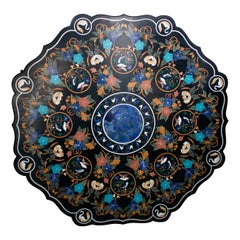 Top de table octogonal en mosaïque incrustée de marbre Pietre Dure avec lapis et turquoise 