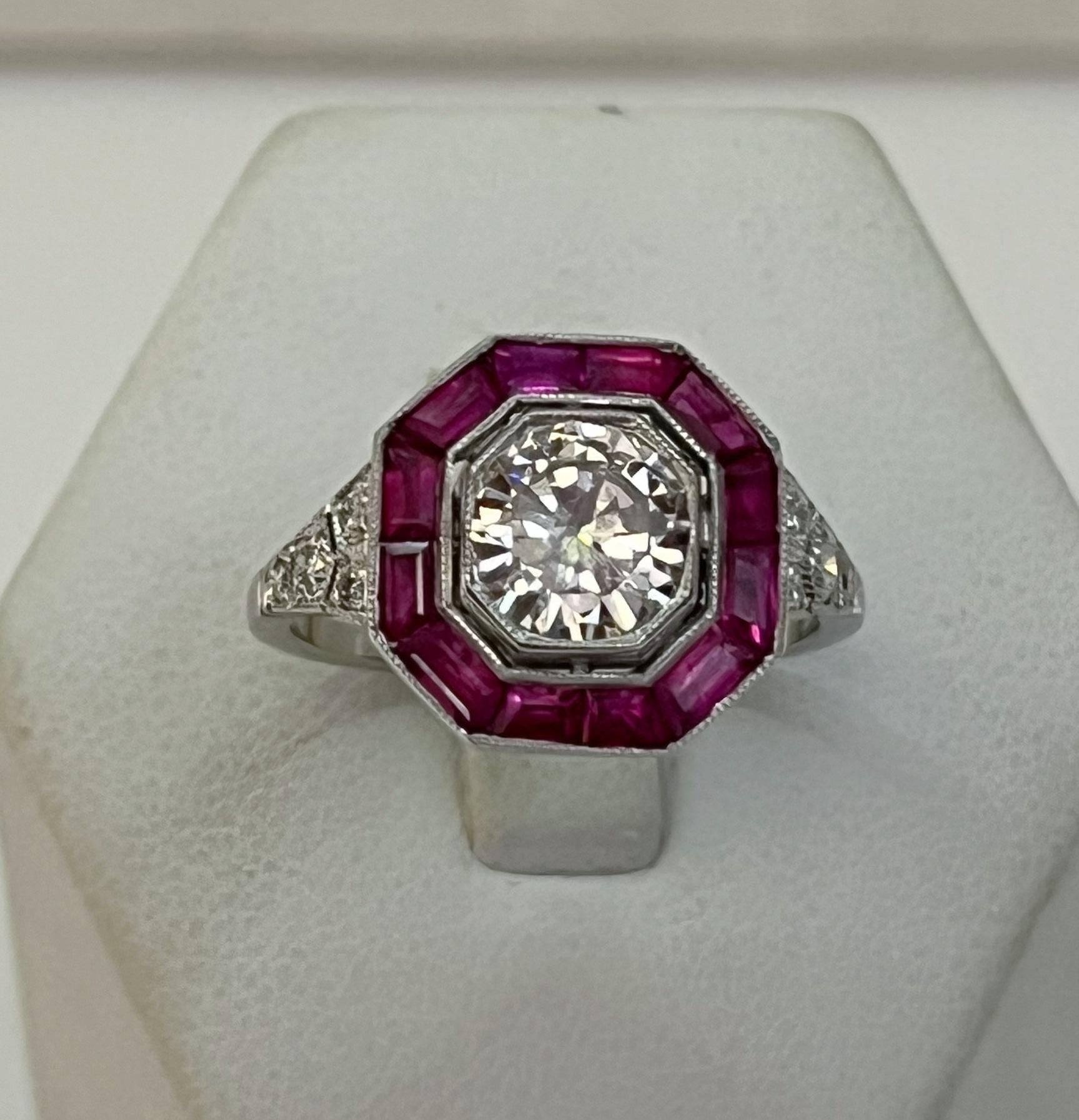 Octagonal Platinum Ruby And Diamond Ring, 1930s I… - image 2