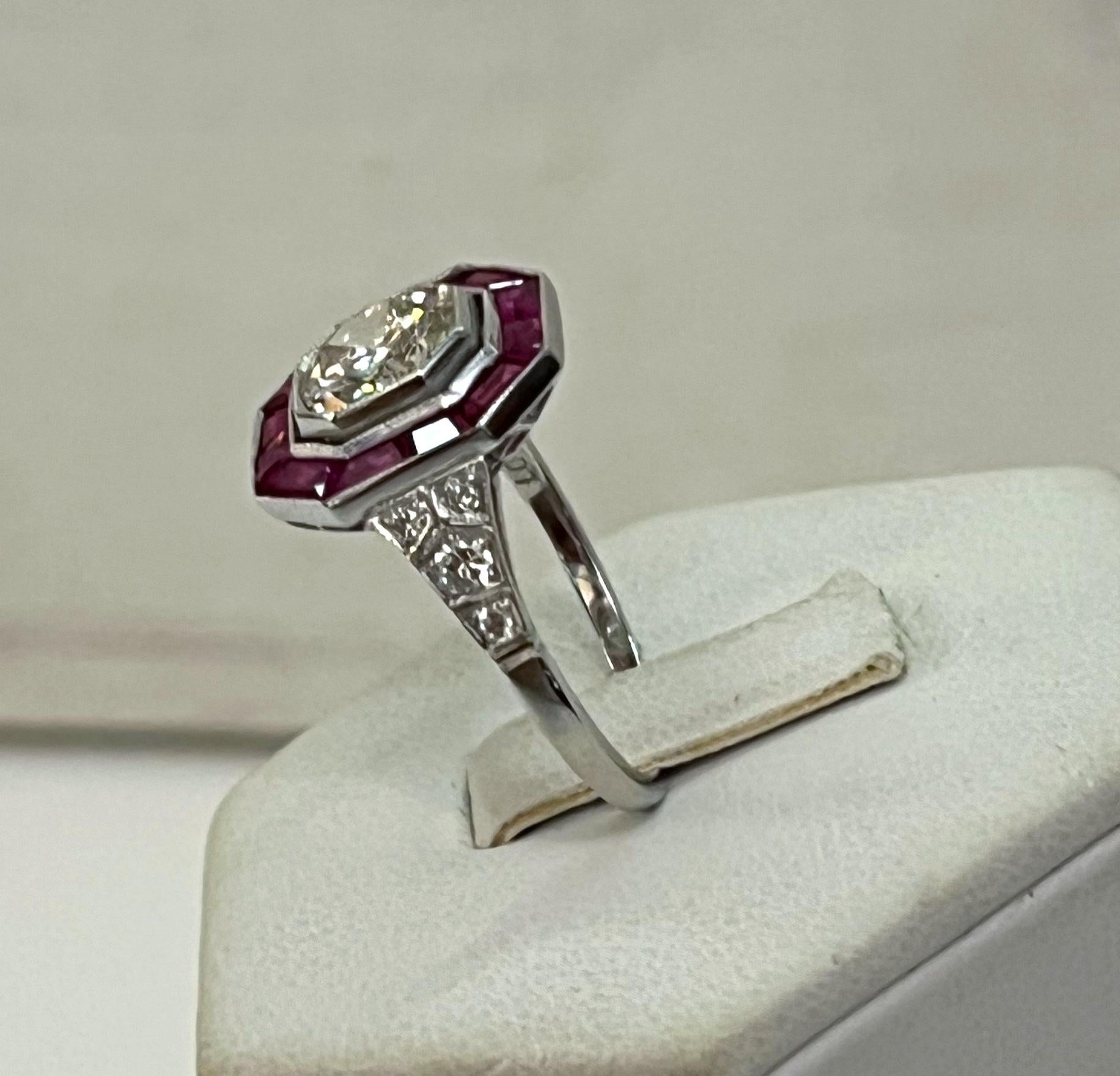 Octagonal Platinum Ruby And Diamond Ring, 1930s I… - image 3