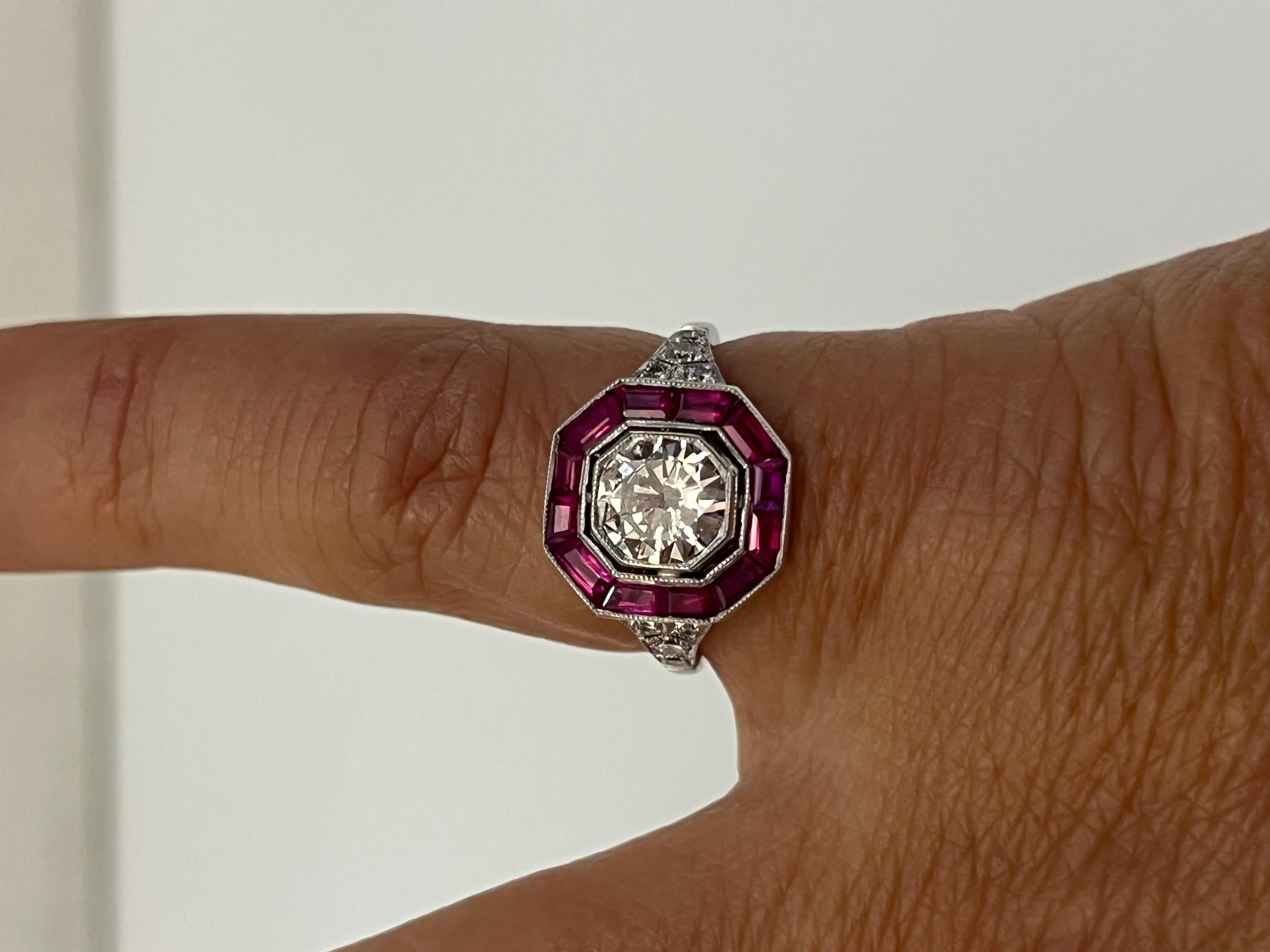 Octagonal Platinum Ruby And Diamond Ring, 1930s I… - image 6