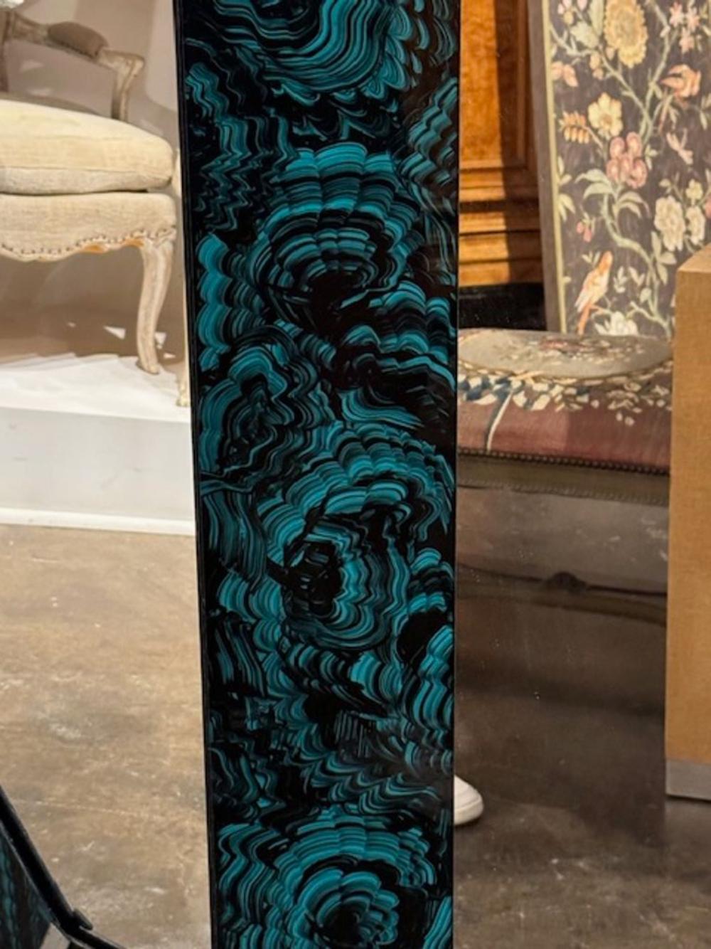 Octagonal Reverse Painted Malachite Mirror For Sale 1