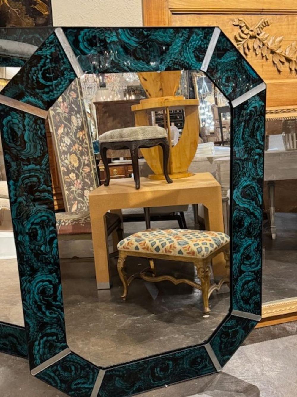 Octagonal Reverse Painted Malachite Mirror For Sale 2
