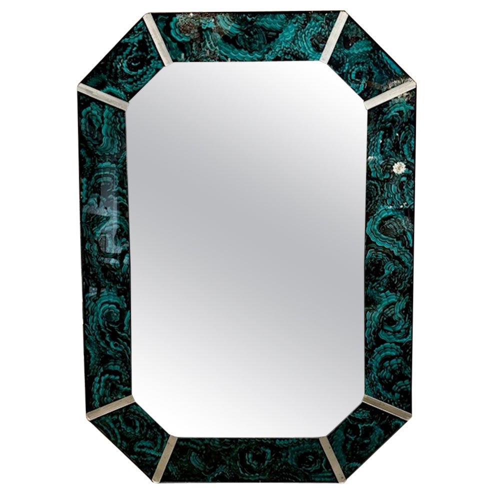 Octagonal Reverse Painted Malachite Mirror