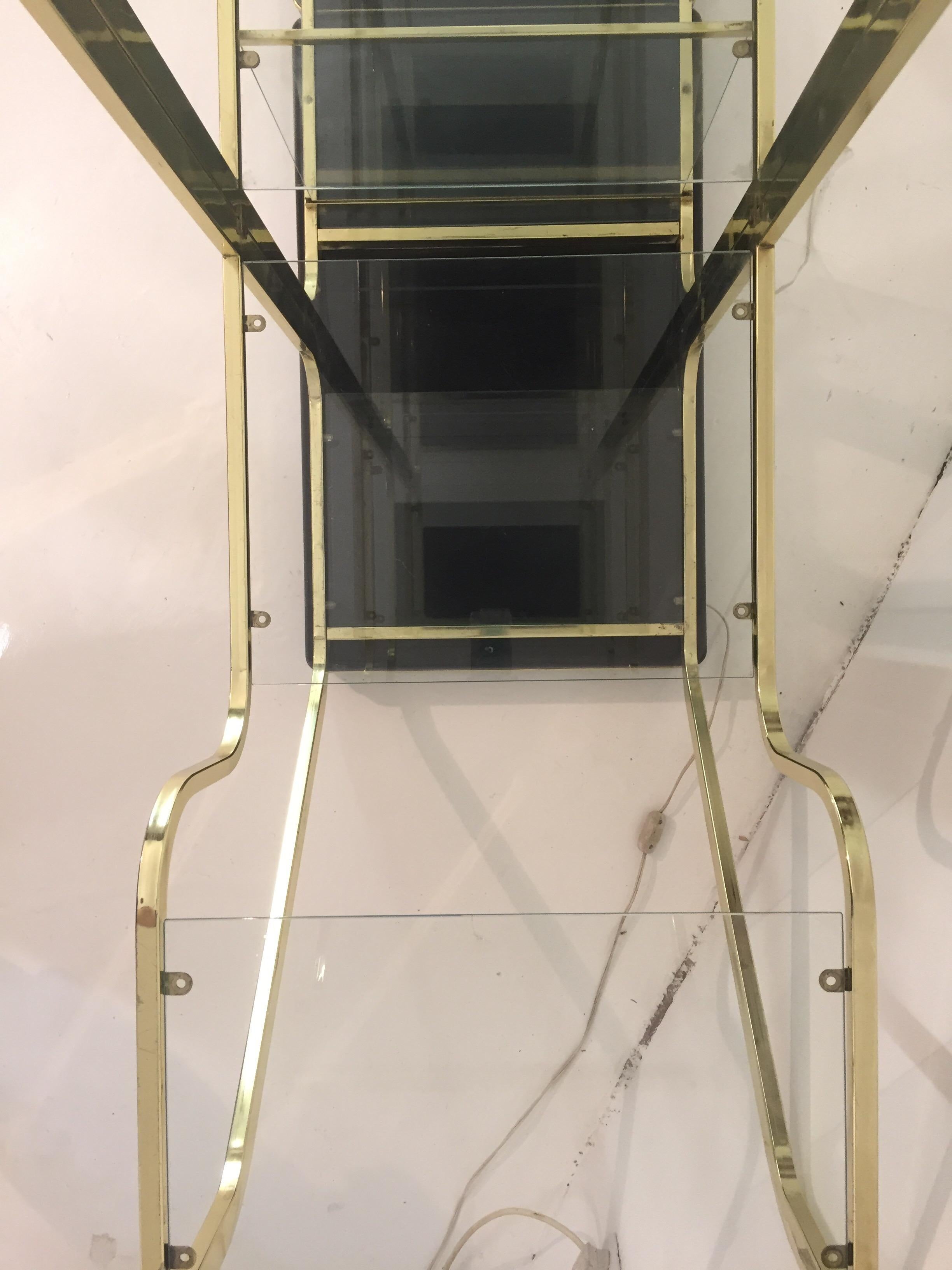 Octagonal Romeo Rega Étagère Brass Glass Lacquered Display Unit 1970s Regency For Sale 1