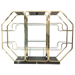 Vintage Octagonal Romeo Rega Étagère Brass Glass Lacquered Display Unit 1970s Regency