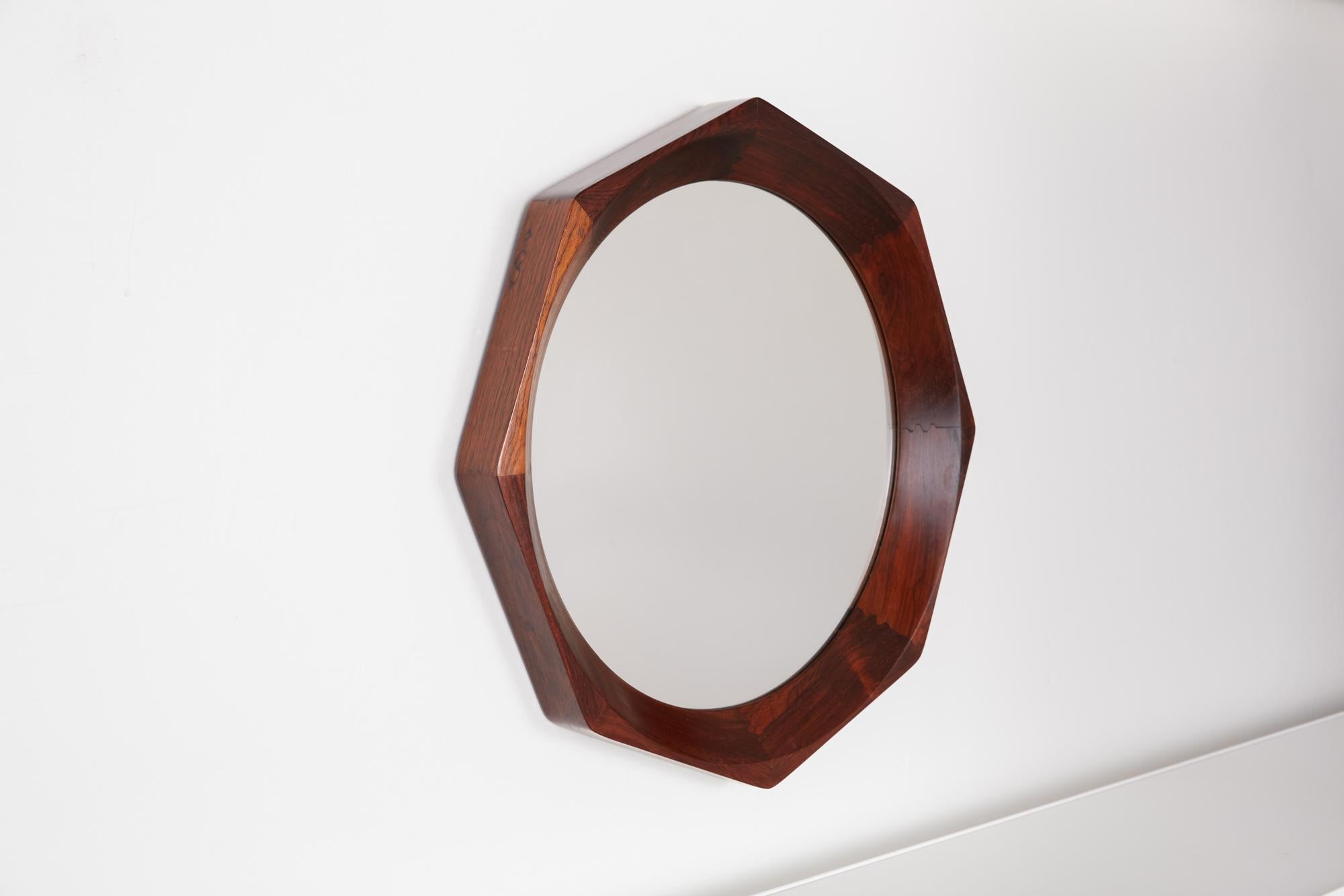 Mid-Century Modern Octagonal Rosewood Mirror by BVK Denmark
