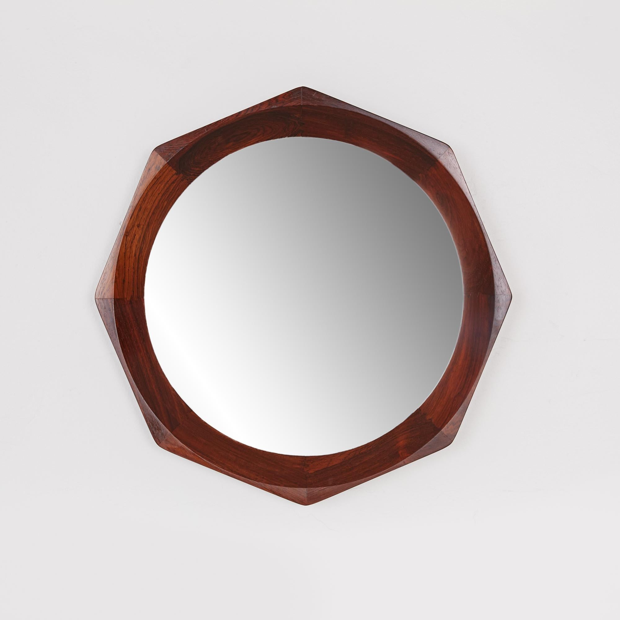 Danish Octagonal Rosewood Mirror by BVK Denmark