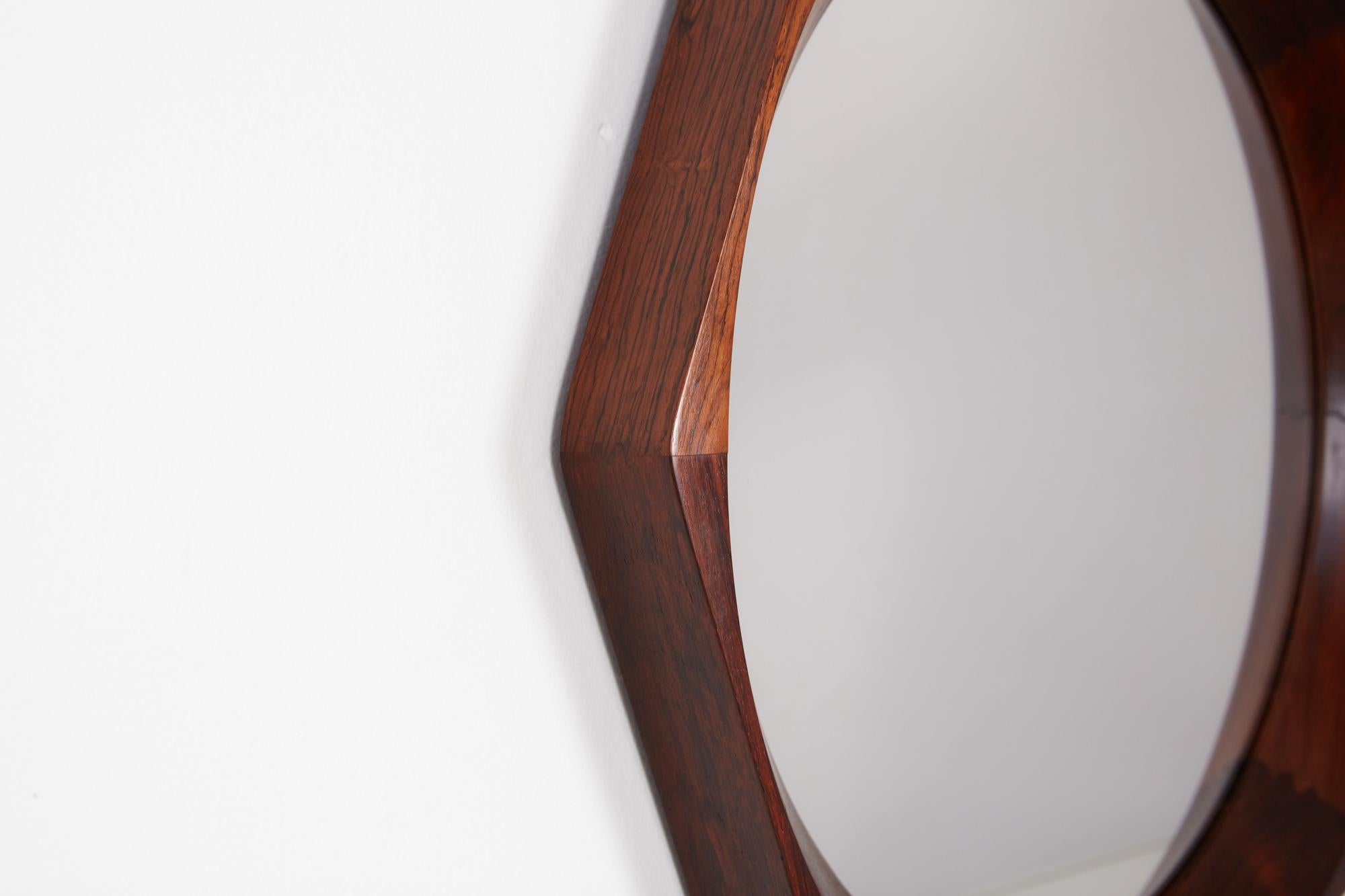 Octagonal Rosewood Mirror by BVK Denmark In Excellent Condition In Los Angeles, CA
