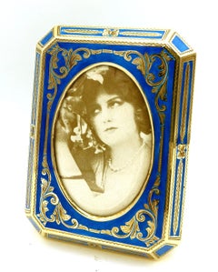 Cadre photo octogonal arrondi en argent sterling plaqué or avec émaux cuits