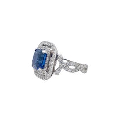 Octagonal Sapphire & Diamond Double Halo Ring in 18K White Gold