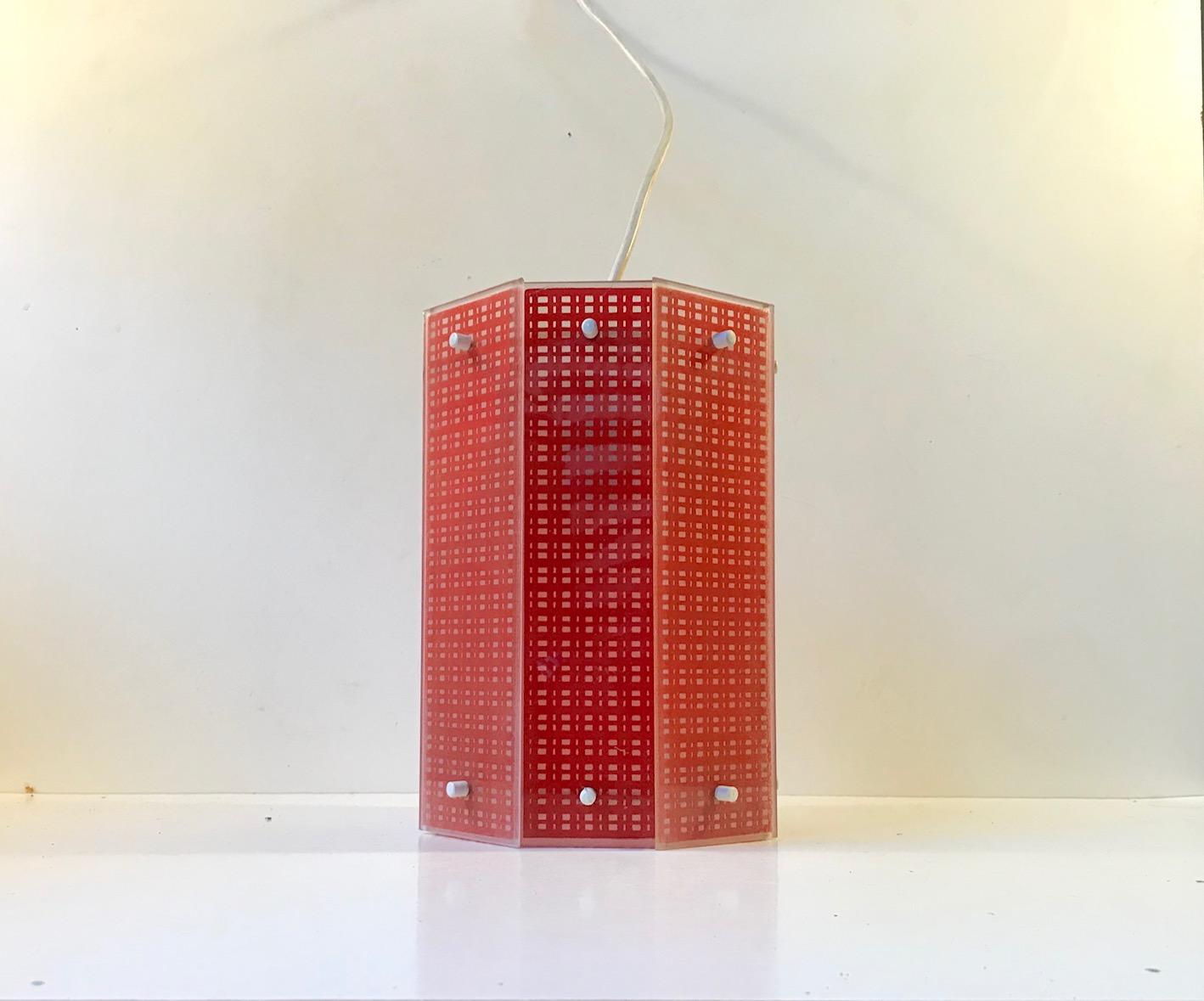 Unusual Scandinavian hanging lamp composed of 8 checkered glass panels. Unknown Scandinavian designer/maker in the style of Louis Weisdorf.